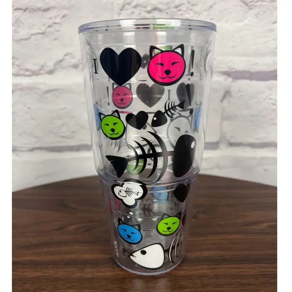 Tervis 24oz Cat Lady Fishbone Heart Love Kitty Pet Lover Insulated Tumbler‎ Cup
